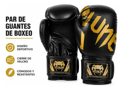 Guantes Boxeo Entrenamiento Premium Alta Protección Velcro 12oz Negro
