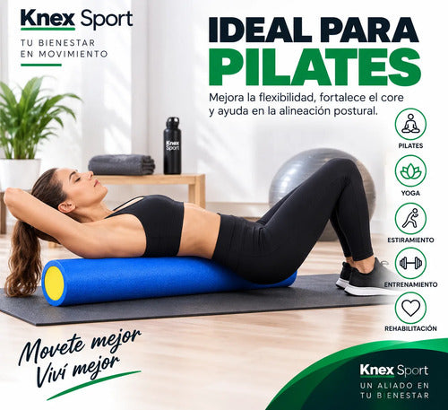 Rolo Pilates Liso Goma Eva 90x15cm - Yoga Fitness Foam Colores Surtidos
