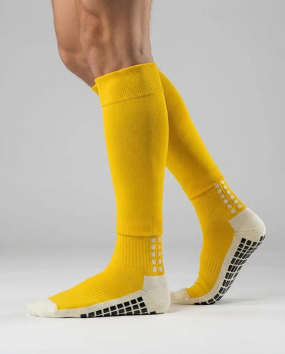 Combo Media Sin Pie + Antideslizante Fútbol Adulto Mmsports Amarillo M