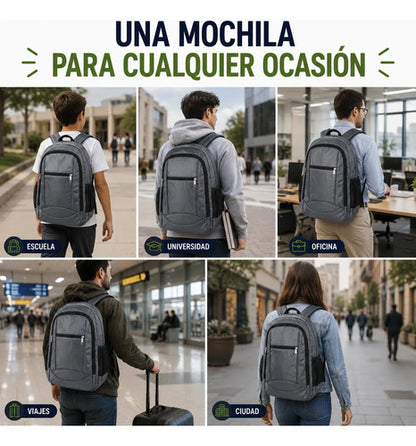Mochila Escolar Universitaria Negra Reforzada Uso Diario Gris Liso