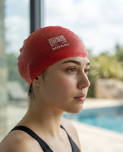 Gorra De Natación Moaki Silicona Mmsports Rojo Lisa Unico