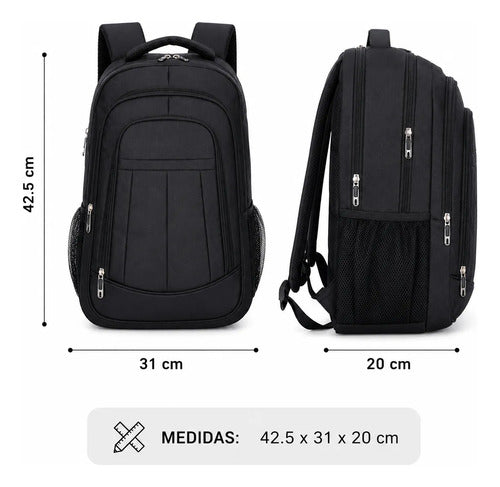 Mochila Escolar Universitaria Reforzada Negra 25l Viaje Negro Lisa