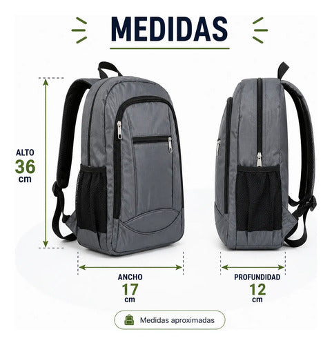 Mochila Escolar Universitaria Negra Reforzada Uso Diario Gris Liso