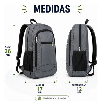 Mochila Escolar Universitaria Negra Reforzada Uso Diario Gris Liso