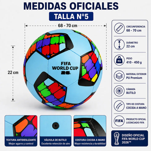 Pelota Fútbol N°5 Mundial 2026 Diseño Oficial Alta Calidad Celeste