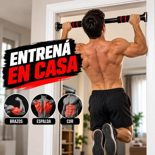 Barra De Puerta Extensible Brazos Espalda En Caja Pull Up Negro