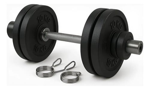 Set 2 Mancuerna Olímpicas + 70kg Discos Cemento Plateado Plateado