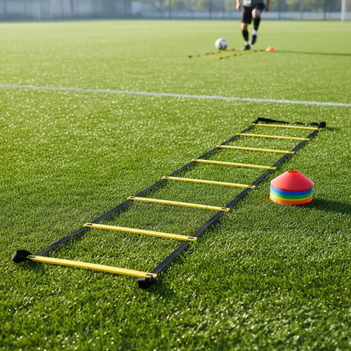 Kit Completo Fútbol Escalera De Agilidad 4m + 10 Conos Plato Surtido