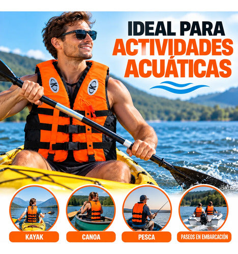 Chaleco Salvavidas Adulto Hasta 75 Kg Ajustable Kayak Pesca Naranja Flúor Único