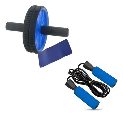 Rueda Abdominales Doble + Cuerda P/saltar C/mango Neopreno Negro