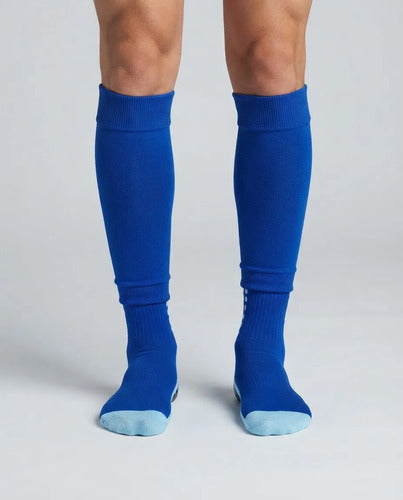 Combo Media Sin Pie + Antideslizante Fútbol Adulto Mmsports Azul M