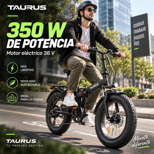 Bicicleta Eléctrica Plegable Taurus Rodado 20 Fat 350w 36v Gris M
