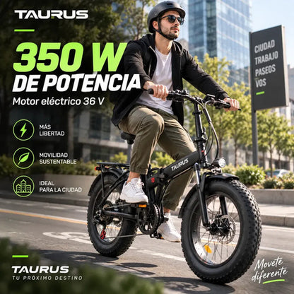 Bicicleta Eléctrica Plegable Taurus Rodado 20 Fat 350w 36v Gris M
