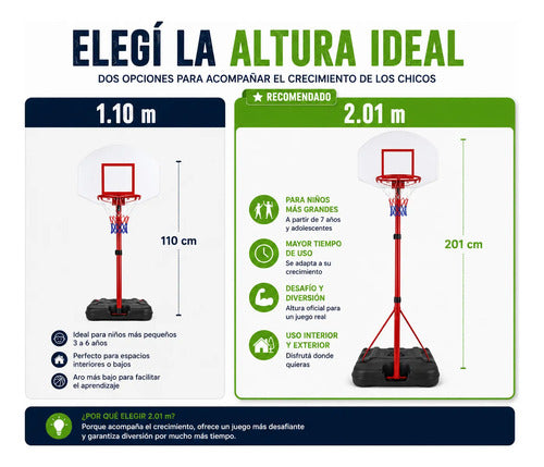 Tablero De Básquet Infantil Con Pie Regulable 2.01 M Pelota