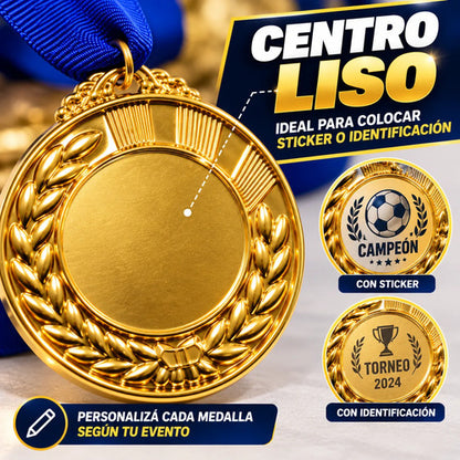 Pack X10 Medallas Deportivas 7 Cm Doradas Con Cinta