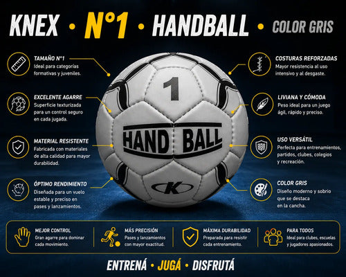 Pelota Handball Knex N°1 Gris Entrenamiento Y Competencia Gris 1