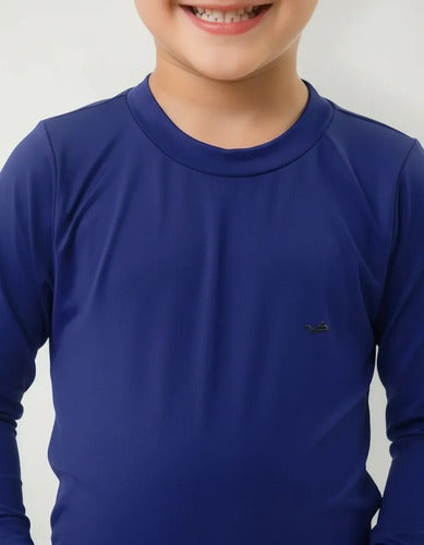 Remera Térmica Manga Larga Niños Elite Uv50+ Mmsports Azul Marino Liso 6