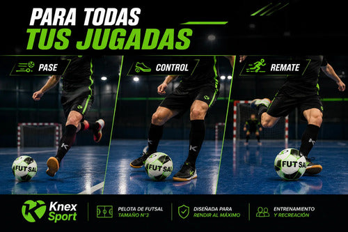 Pelota De Futsal N°3 Knex Sport Fútbol Sala Indoor Calidad Negro/verde