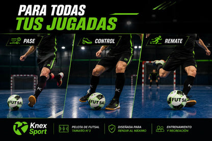 Pelota De Futsal N°3 Knex Sport Fútbol Sala Indoor Calidad Negro/verde