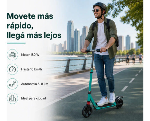 Monopatín Eléctrico Plegable Kds T3 180w Hasta 18 Km/h Verde Agua