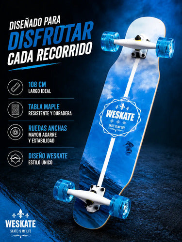 Longboard Weskate 108 Cm Tabla Maple Ruedas Anchas Paseo Weskate Ocean