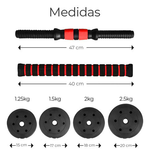 Set Barra Estándar Plastico+discos Cemento Forrado Pvc 25 Kg Negro