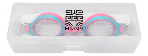 Antiparras Lentes Natación Niños Moaki Rua Pro Ajustables Rosa/blanco