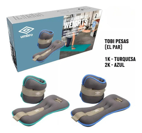 Tobi Pesas 2kg Pro X2 Tobillera Velcro Entrenamiento Umbro Azul