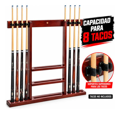 Soporte De Pared Para 8 Tacos De Pool Estante En Madera Marrón Soporte
