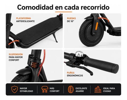 Monopatín Eléctrico 350w Rodado 10 Plegable Hasta 28 Km/h Negro