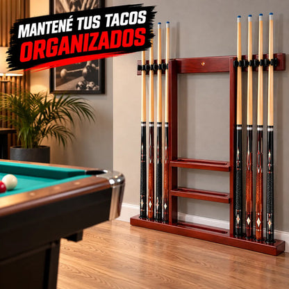 Soporte De Pared Para 8 Tacos De Pool Estante En Madera Marrón Soporte