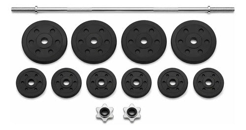 Kit Pesas Barra Recta Discos Pvc Cemento Gimnasio Fitness Barra 150 M 4x3 Kg 6x2 Kg