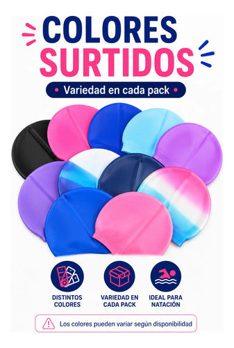 Pack X10 Gorras Natación Silicona Colores Surtidos Piscina Surtido Adulto