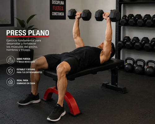 Banco Plano Gimnasio Pesas Entrenamiento Fitness Reforzado Negro