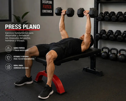 Banco Plano Gimnasio Pesas Entrenamiento Fitness Reforzado Negro