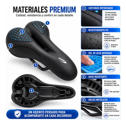 Asiento Bicicleta Mtb Prostático Con Gel Ergonómico Calidad Negro 16.5 Cm