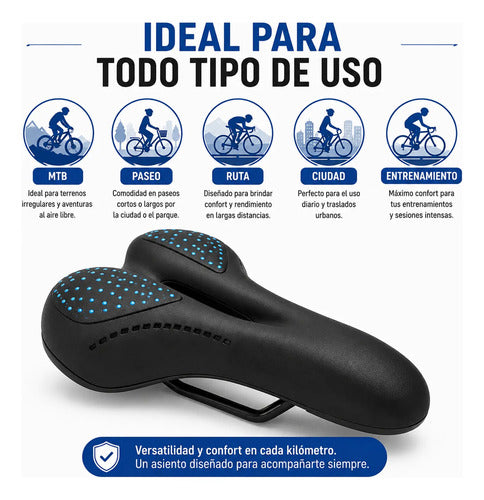 Asiento Bicicleta Mtb Prostático Con Gel Ergonómico Calidad Negro 16.5 Cm