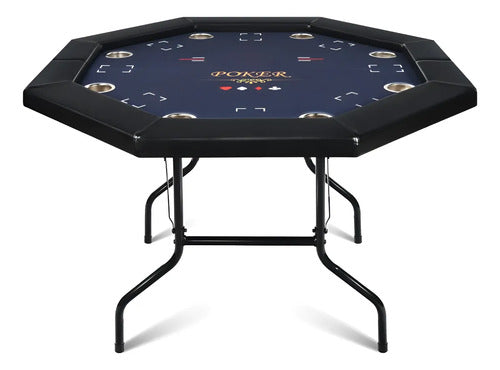 Mesa Poker Profesional Plegable 8 Personas Con Portavasos Azul Oscuro