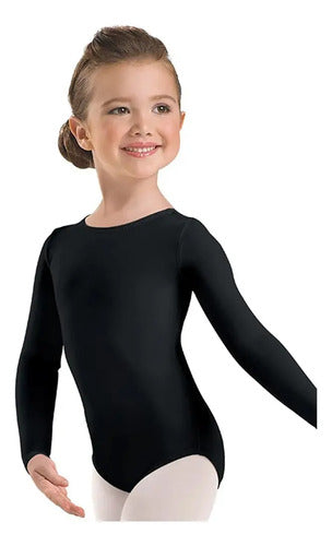 Malla Ballet Niña Manga Larga Negra