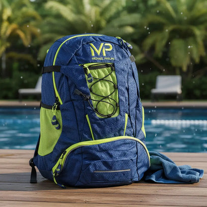 Mochila Natación Michael Phelps 31.5 L Impermeable Deportiva Azul Neón Geométrico