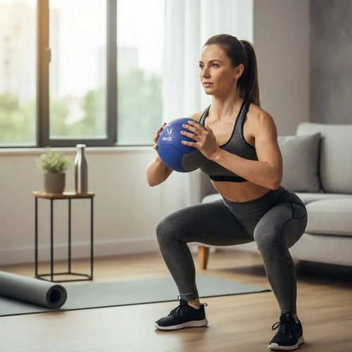Medicine Ball 8kg Azul Abdominal Equilibrio Antideslizante