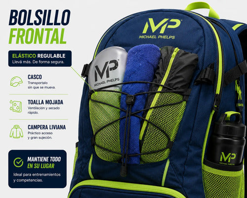 Mochila Natación Michael Phelps 31.5 L Impermeable Deportiva Azul Neón Geométrico