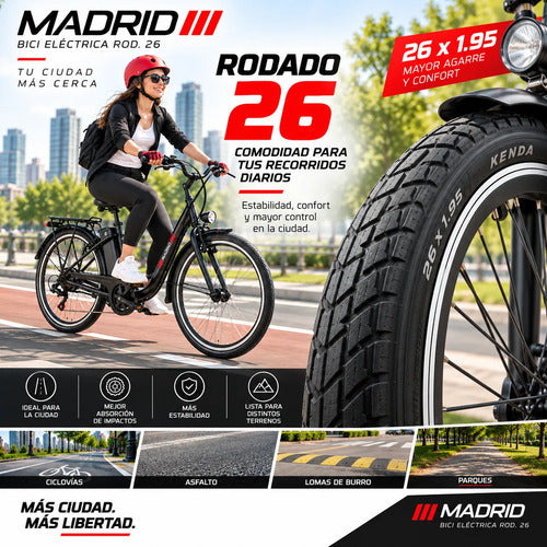 Bicicleta Eléctrica Madrid Rodado 26 250w 36v + Regalos Negro M