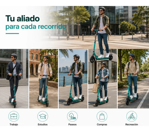 Monopatín Eléctrico Plegable Kds T3 180w Hasta 18 Km/h Verde Agua