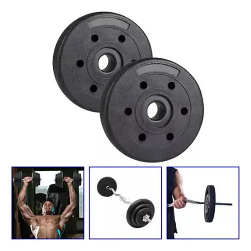 Set 2 Mancuerna Hierro C/rosca Plástica + Discos Total 30 Kg Negro/rojo
