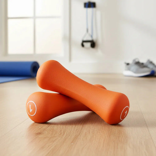Set De 2 Mancuernas 1kg Recubiertas En Neopreno - Liveup Naranja