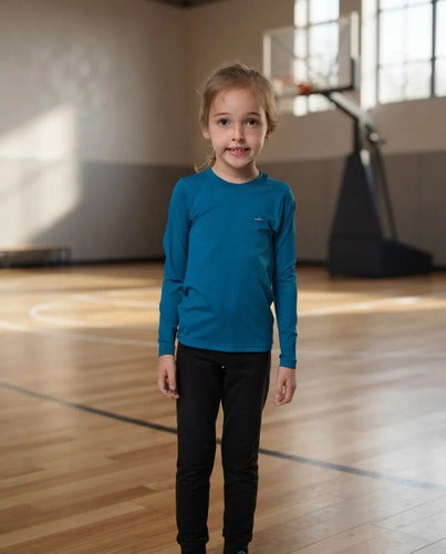 Remera Térmica Manga Larga Niños Elite Uv50+ Mmsports Azul Petróleo Liso 6