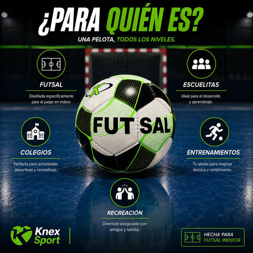 Pelota De Futsal N°3 Knex Sport Fútbol Sala Indoor Calidad Negro/verde