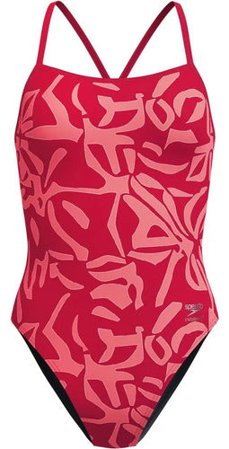 Malla De Natacion Speedo Dama Printed Vback Mmsports Rojo Floreado 42