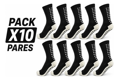 Pack X10 Medias Cortas Antideslizantes Niños Fútbol Calidad Negro 26-30